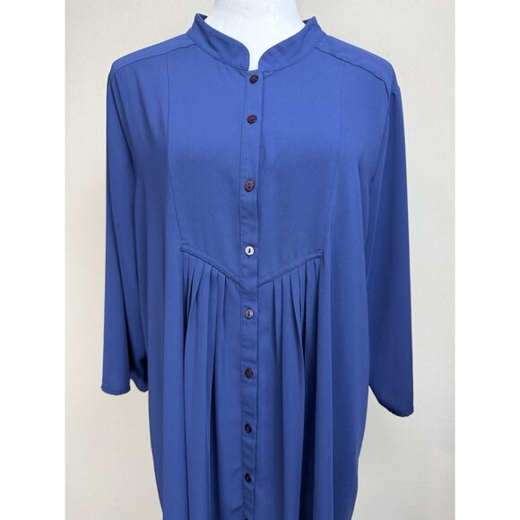 Susan Graver Navy Blue Women's Top Blouse Tunic Button Up Pinch Pleated SZ XL - Picture 2 of 16